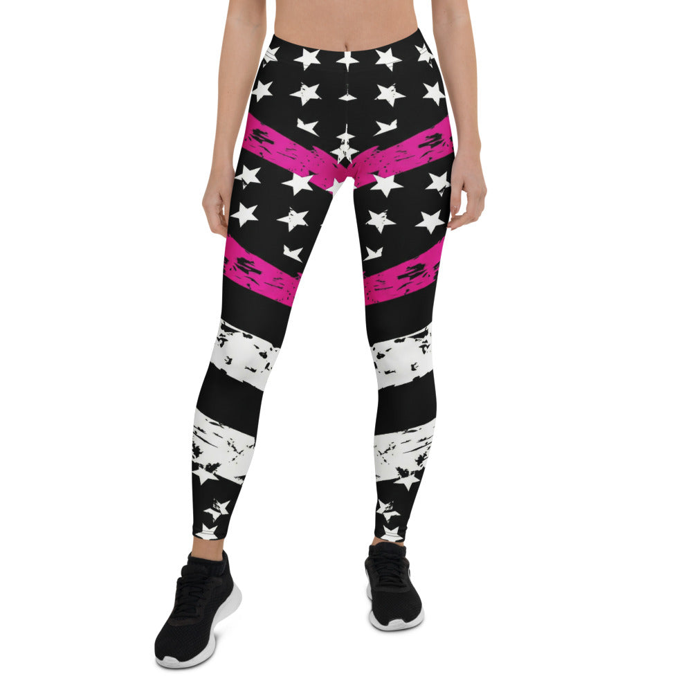 Personalisierte Damen Sportleggings Sterne Streifen Design Schwarz Pink Fitness Yoga Leggings V208