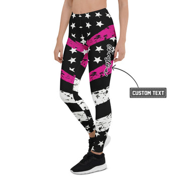 Personalisierte Damen Sportleggings Sterne Streifen Design Schwarz Pink Fitness Yoga Leggings V208 - XL