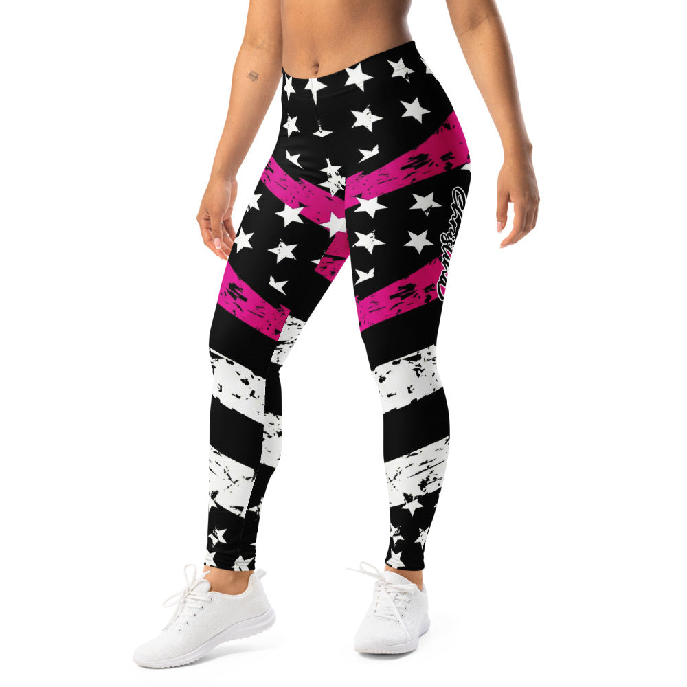 Personalisierte Damen Sportleggings Sterne Streifen Design Schwarz Pink Fitness Yoga Leggings V208