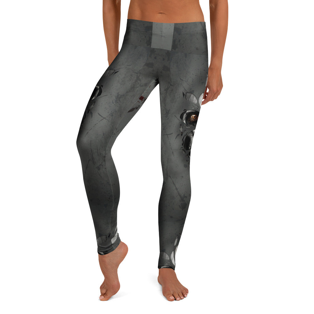Personalisierte Sportleggings Damen Horror Design Dunkelgrau Fitness Leggings mit Auge Grafik Print G302