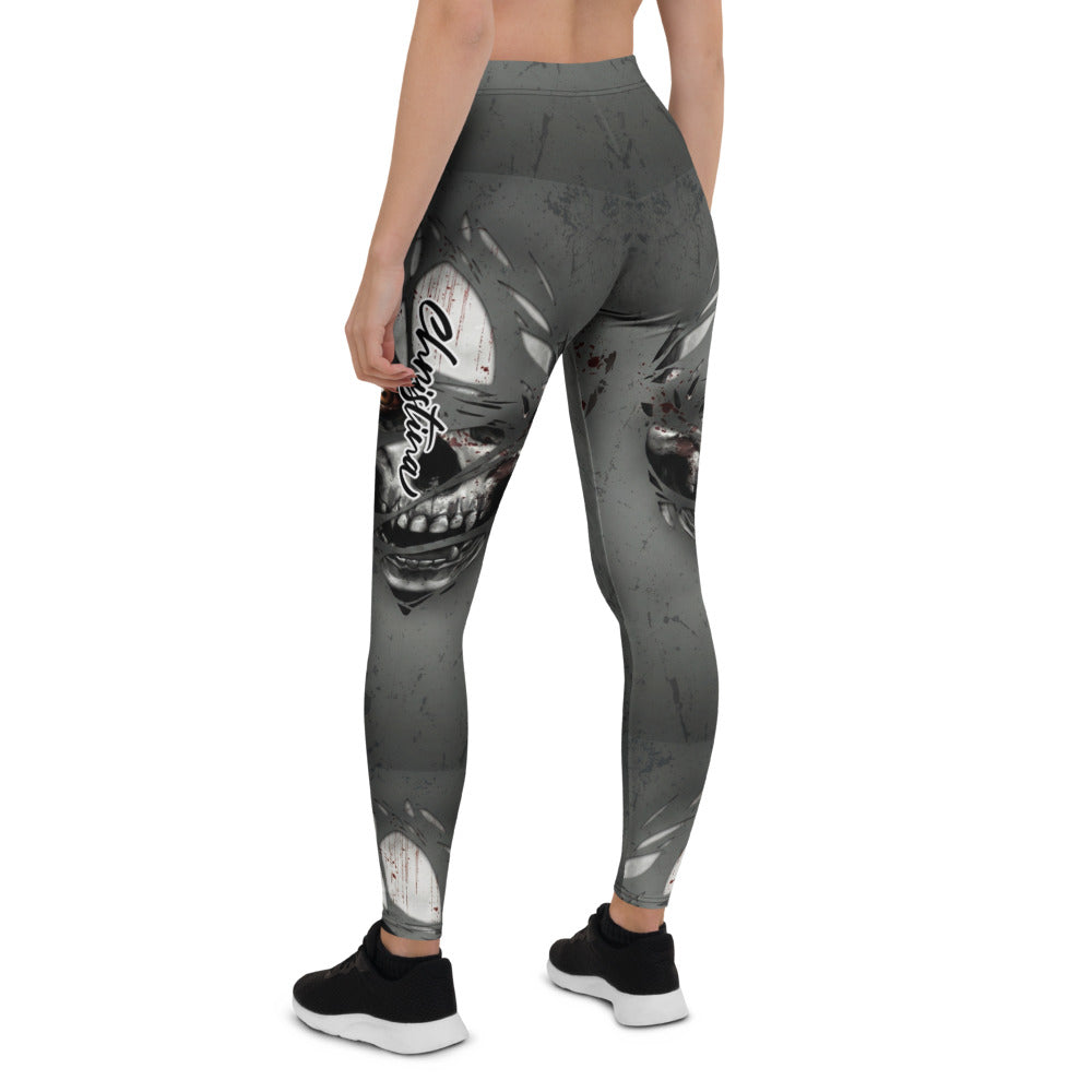 Personalisierte Sportleggings Damen Horror Design Dunkelgrau Fitness Leggings mit Auge Grafik Print G302