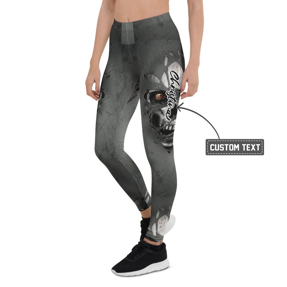 Personalisierte Sportleggings Damen Horror Design Dunkelgrau Fitness Leggings mit Auge Grafik Print G302 - XL