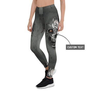 Personalisierte Sportleggings Damen Horror Design Dunkelgrau Fitness Leggings mit Auge Grafik Print G302 - XL