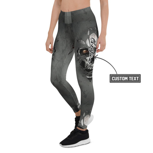 Personalisierte Sportleggings Damen Horror Design Dunkelgrau Fitness Leggings mit Auge Grafik Print G302 - XL