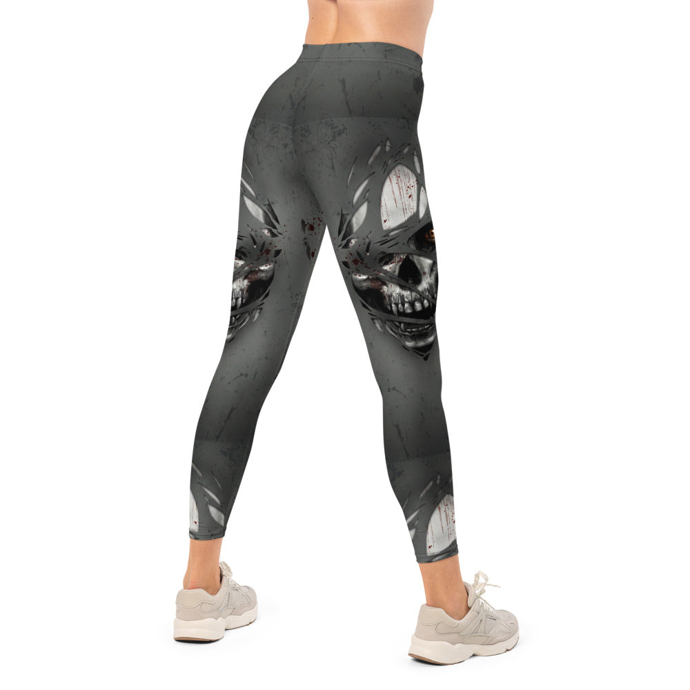 Personalisierte Sportleggings Damen Horror Design Dunkelgrau Fitness Leggings mit Auge Grafik Print G302