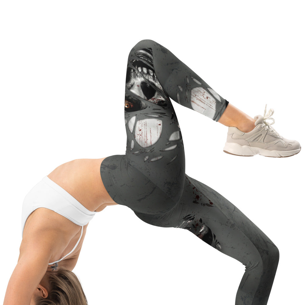 Personalisierte Sportleggings Damen Horror Design Dunkelgrau Fitness Leggings mit Auge Grafik Print G302