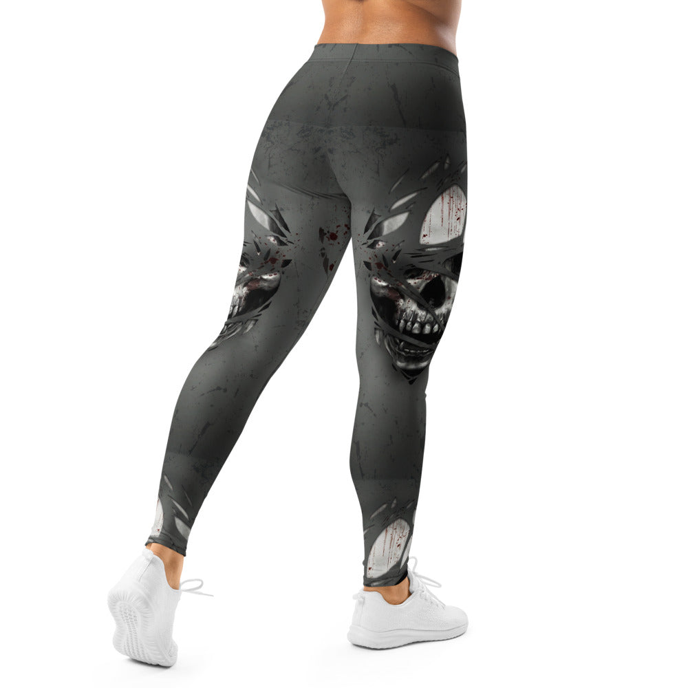 Personalisierte Sportleggings Damen Horror Design Dunkelgrau Fitness Leggings mit Auge Grafik Print G302
