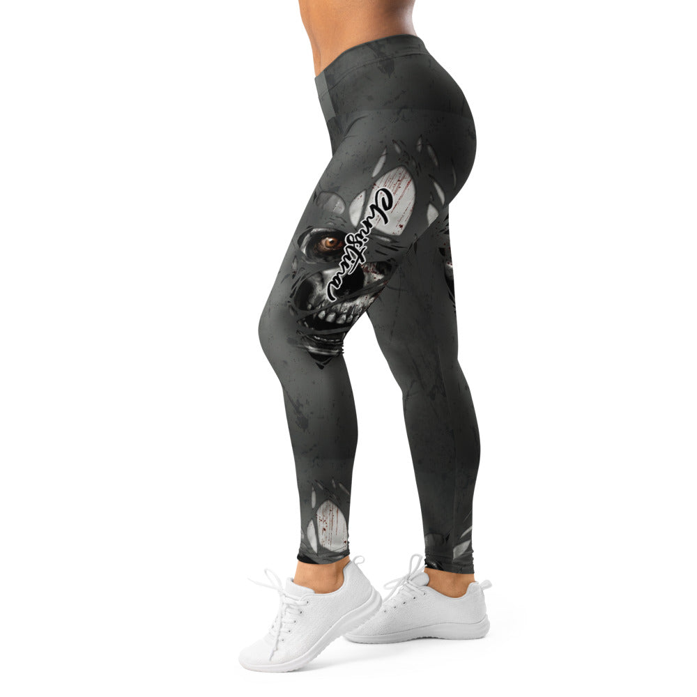 Personalisierte Sportleggings Damen Horror Design Dunkelgrau Fitness Leggings mit Auge Grafik Print G302