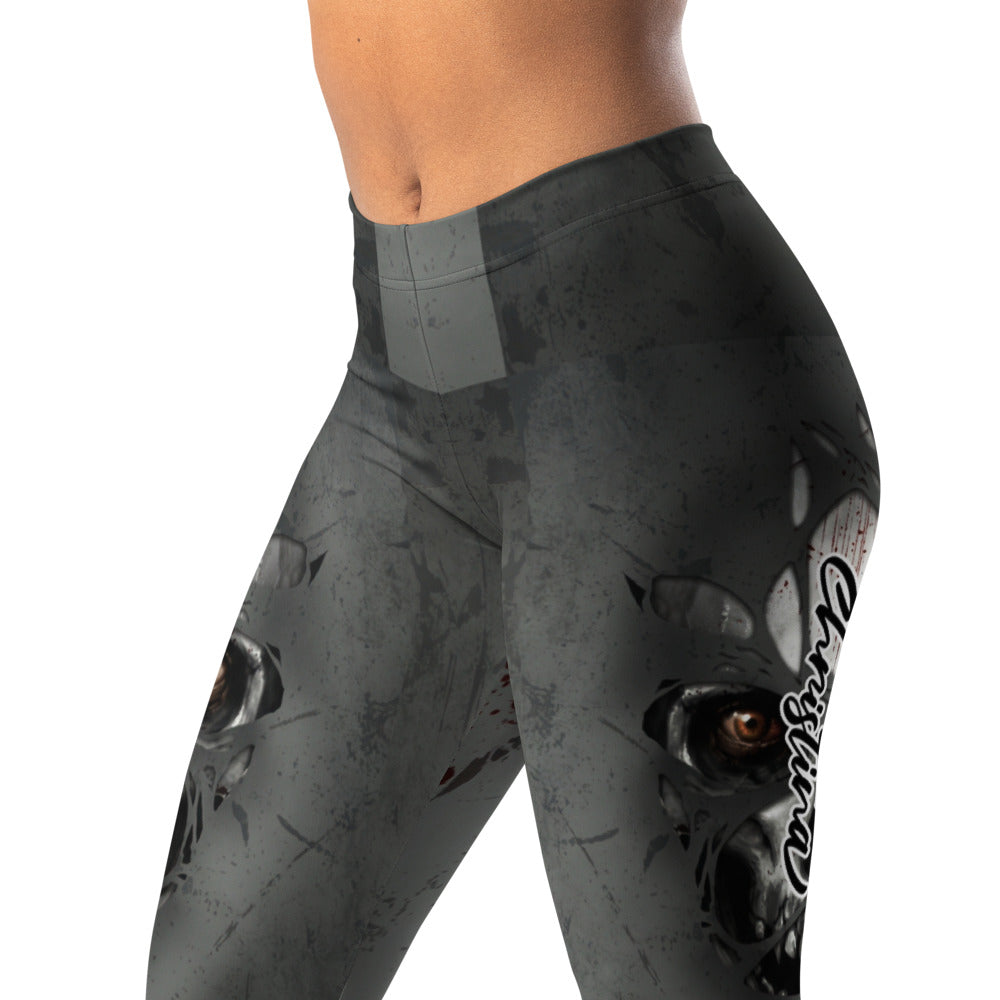 Personalisierte Sportleggings Damen Horror Design Dunkelgrau Fitness Leggings mit Auge Grafik Print G302