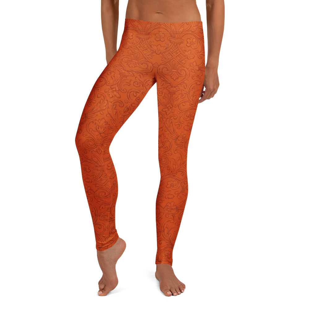 Personalisierte Damen Sportleggings Barock Ornament Muster Terrakotta Orange Fitness Yoga Leggings G992