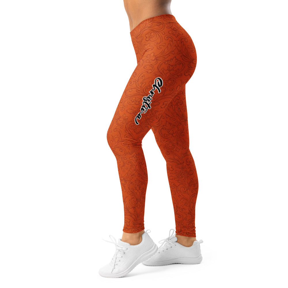 Personalisierte Damen Sportleggings Barock Ornament Muster Terrakotta Orange Fitness Yoga Leggings G992