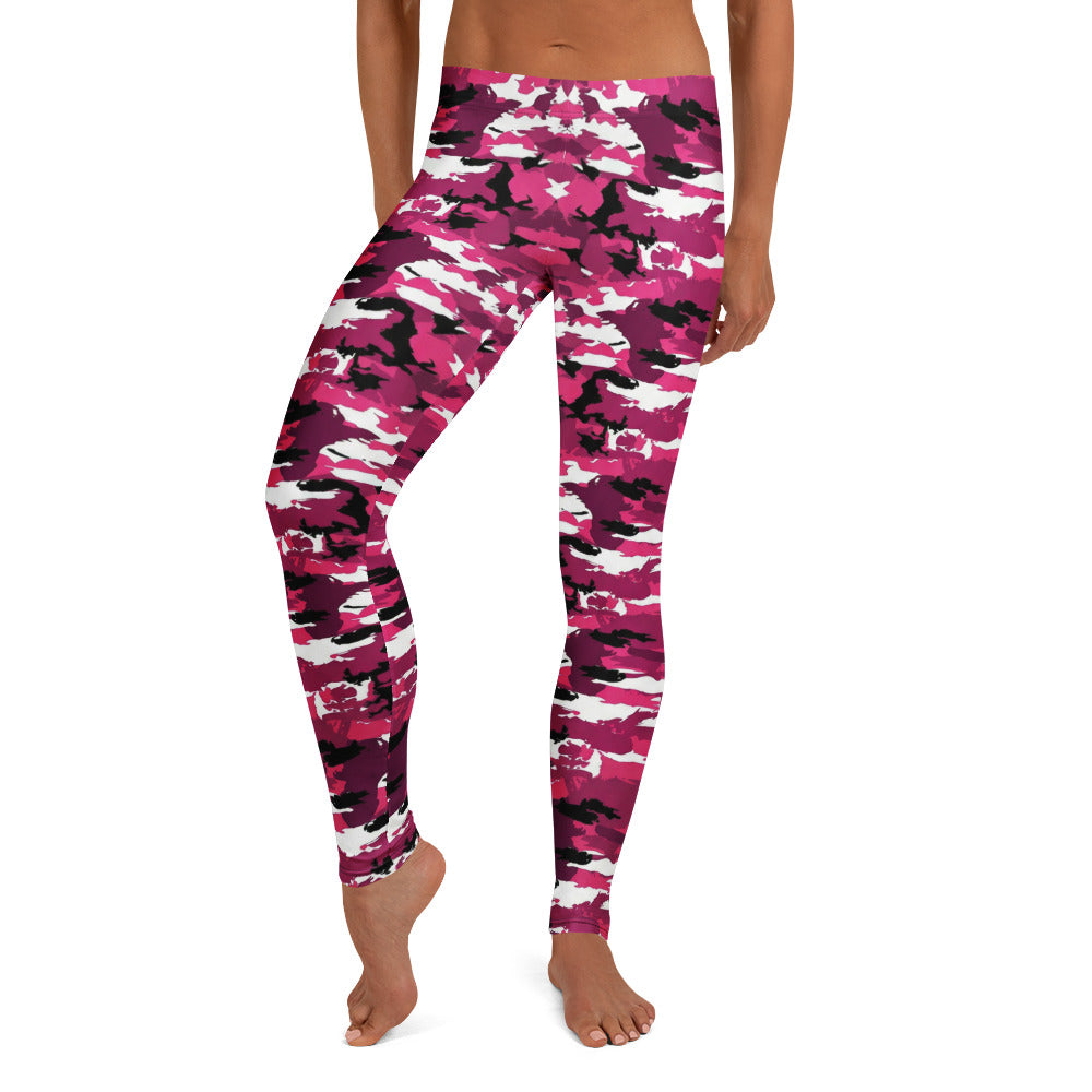 Personalisierte Damen Sportleggings Camouflage Muster Pink Weiß Schwarz Fitness Yoga Leggings B033