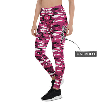 Personalisierte Damen Sportleggings Camouflage Muster Pink Weiß Schwarz Fitness Yoga Leggings B033 - XL