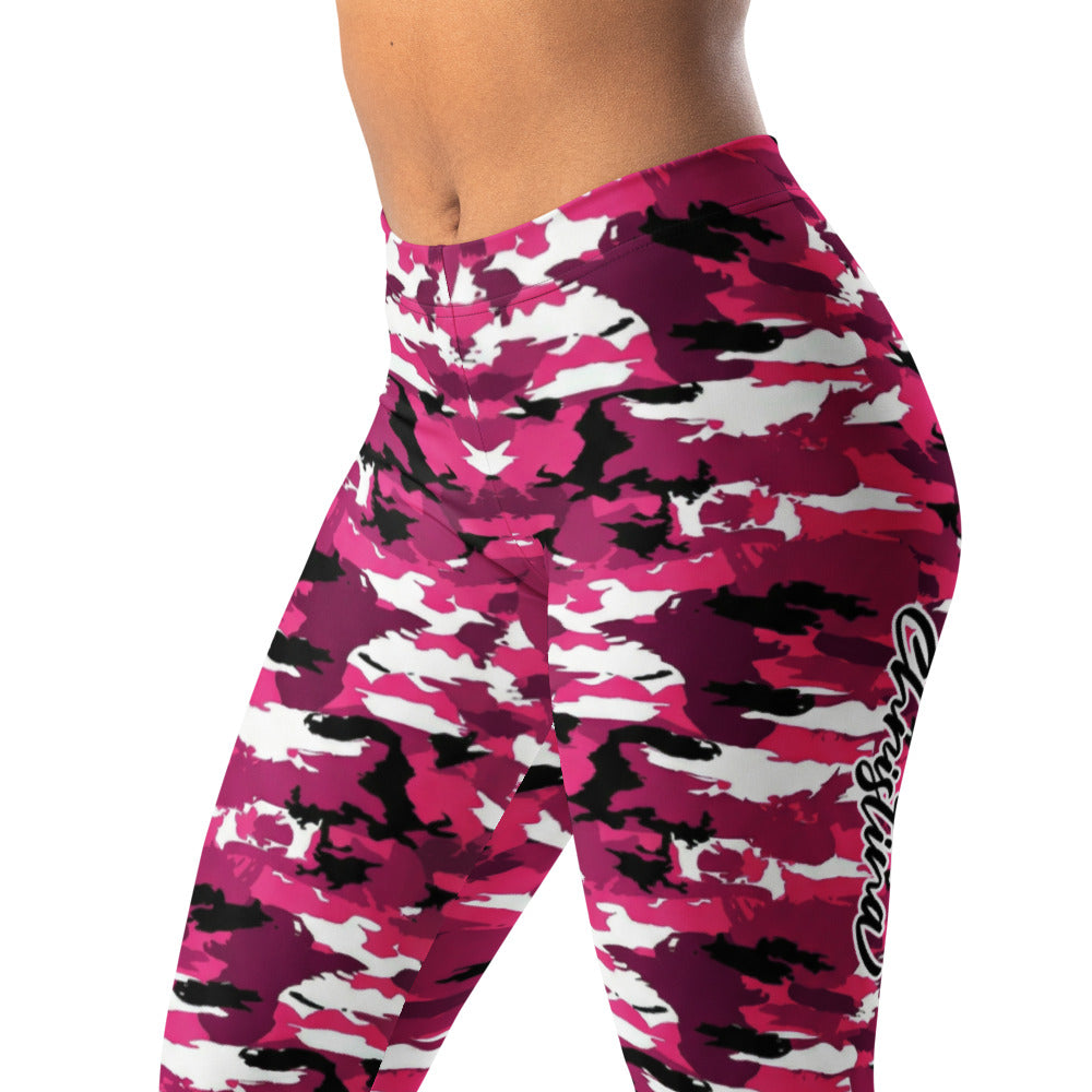 Personalisierte Damen Sportleggings Camouflage Muster Pink Weiß Schwarz Fitness Yoga Leggings B033