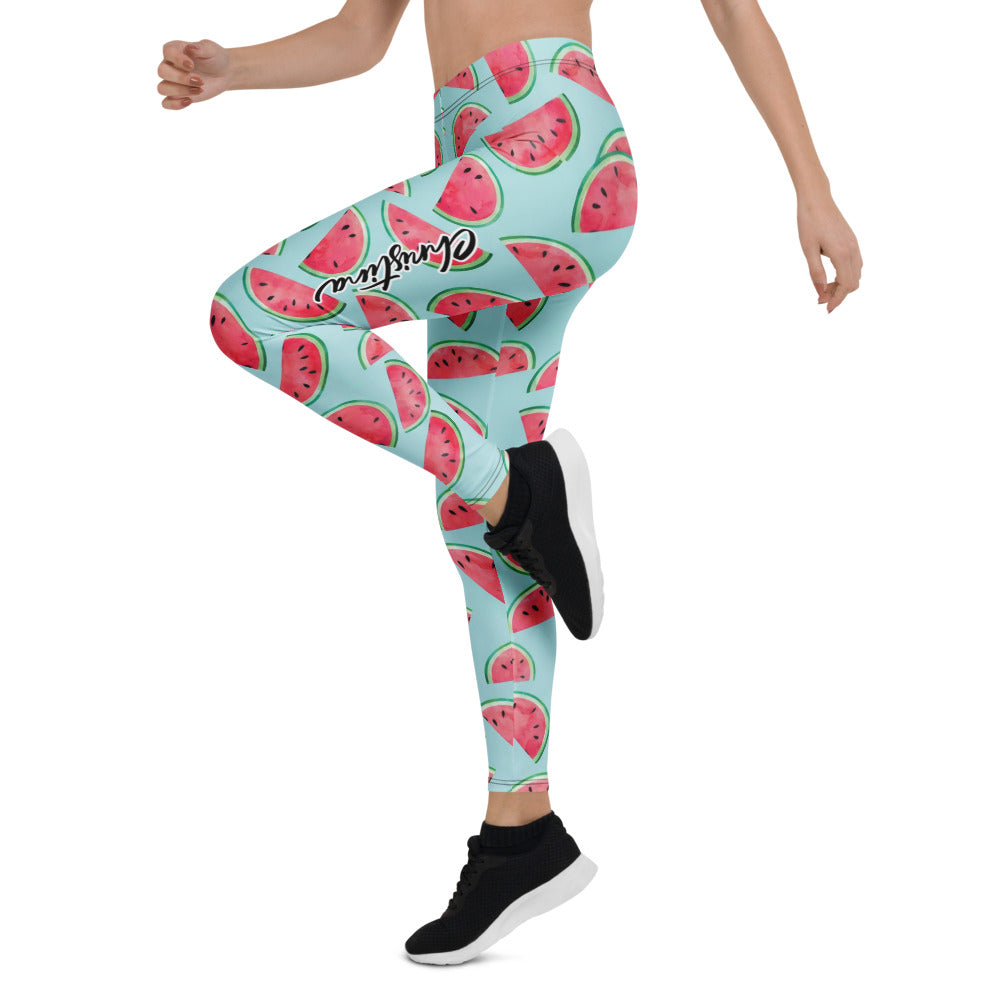 Personalisierte Damen Sportleggings Wassermelone Muster Hellblau Fitness Yoga Leggings B688