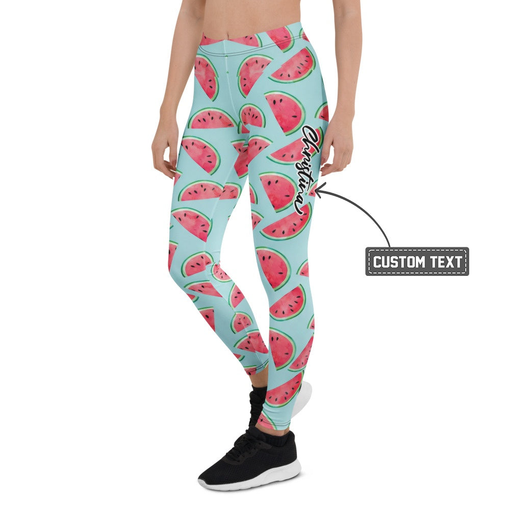 Personalisierte Damen Sportleggings Wassermelone Muster Hellblau Fitness Yoga Leggings B688 - XL