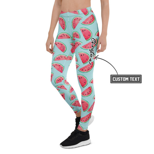 Personalisierte Damen Sportleggings Wassermelone Muster Hellblau Fitness Yoga Leggings B688 - XL