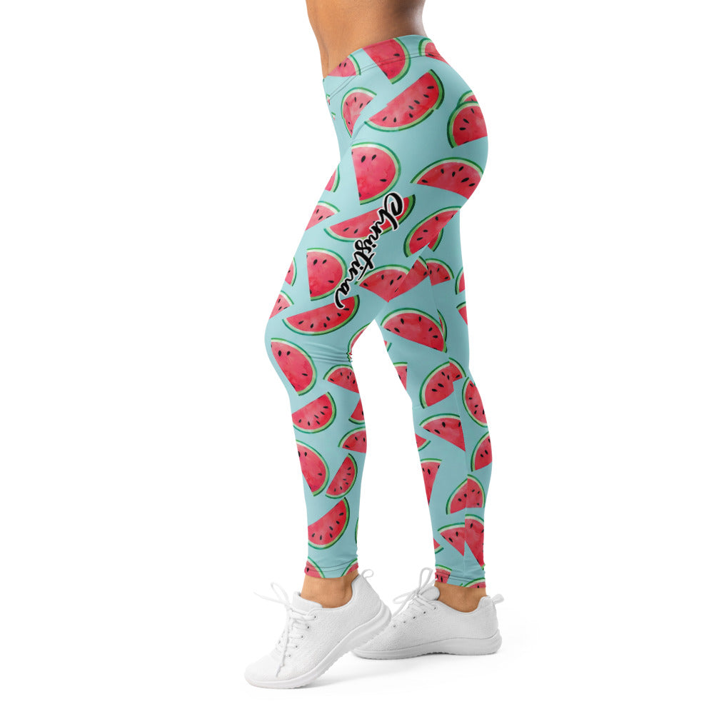 Personalisierte Damen Sportleggings Wassermelone Muster Hellblau Fitness Yoga Leggings B688