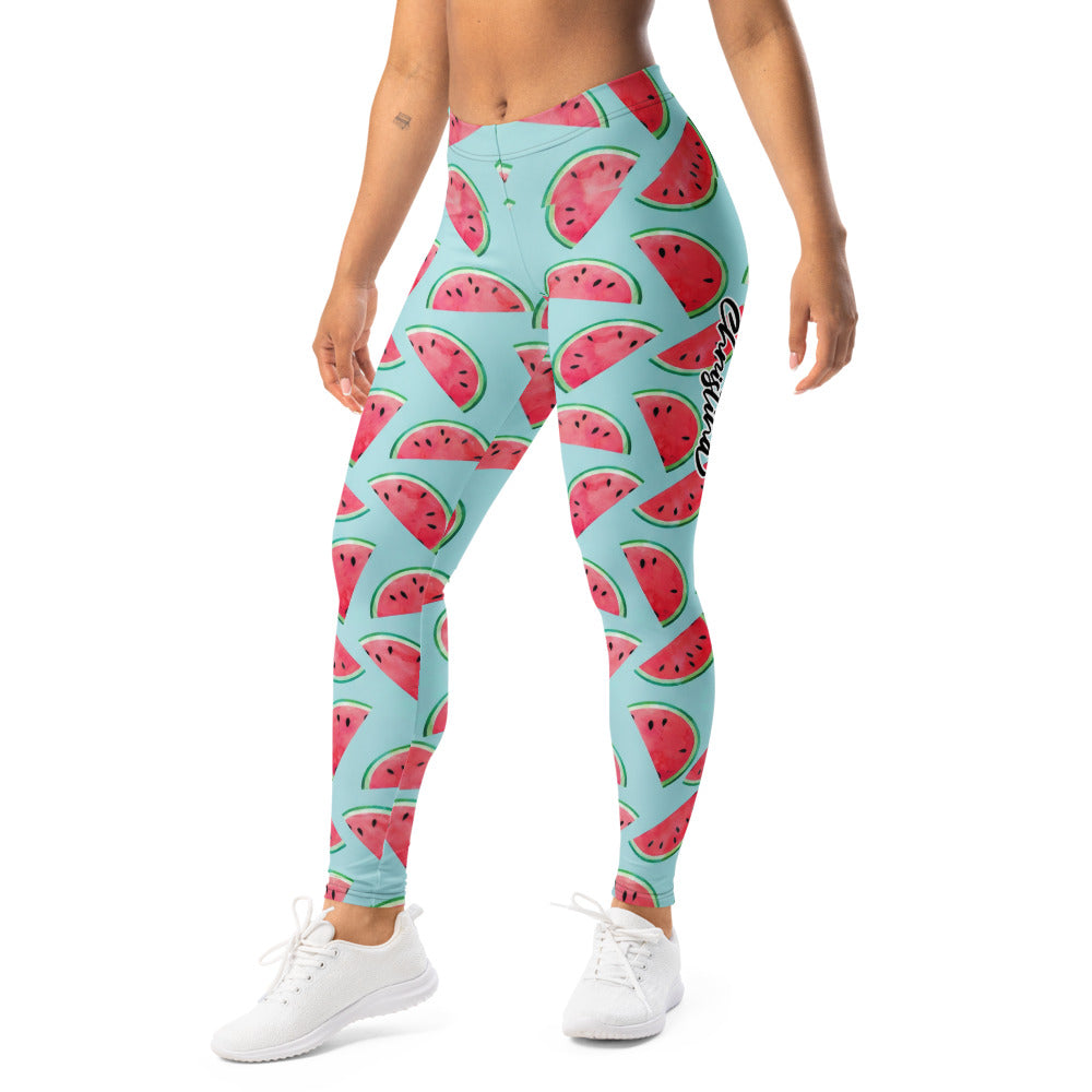 Personalisierte Damen Sportleggings Wassermelone Muster Hellblau Fitness Yoga Leggings B688