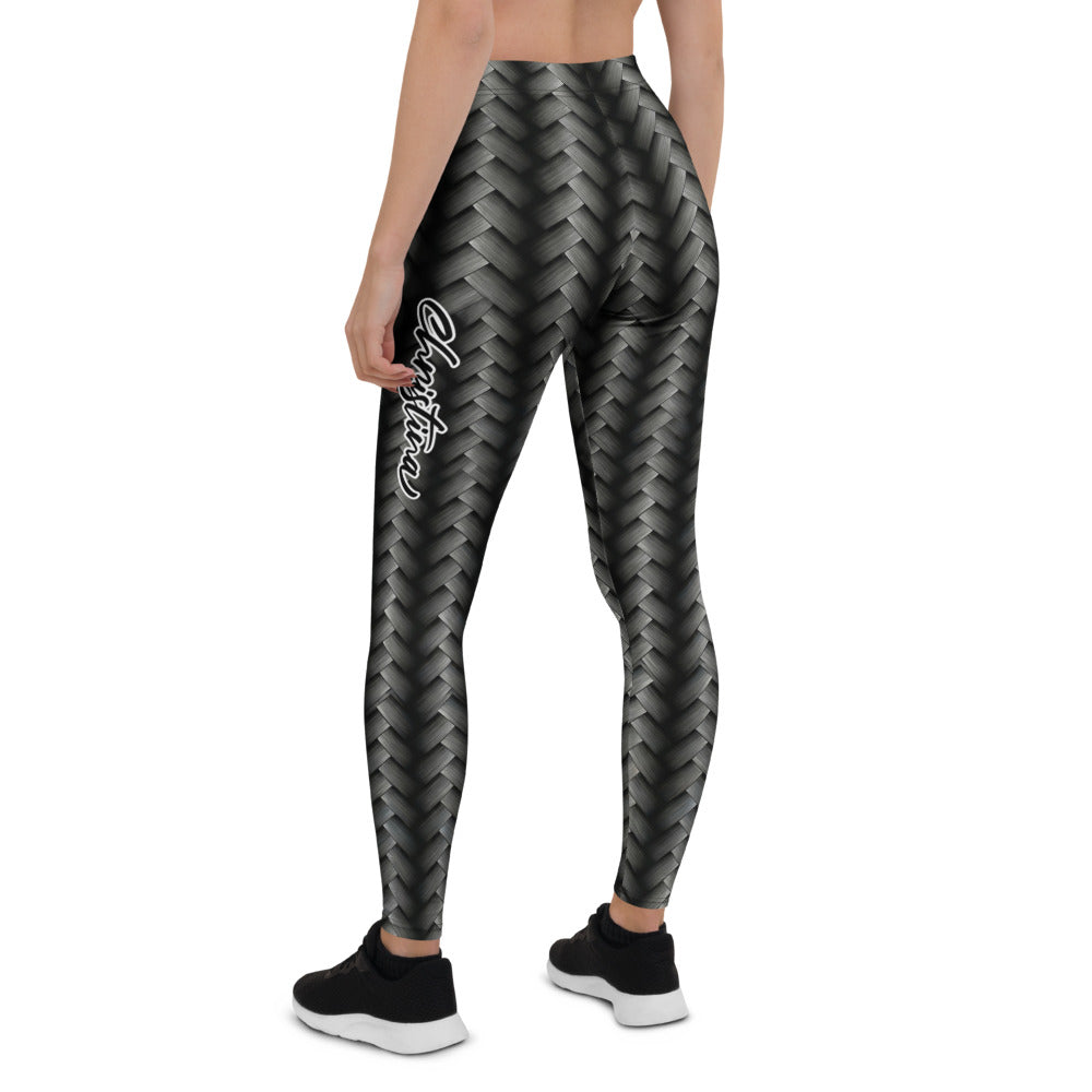 Personalisierte Sportleggings Damen Geflochtenes Muster Schwarz Grau Fitness Yoga Leggings 3D Optik K382