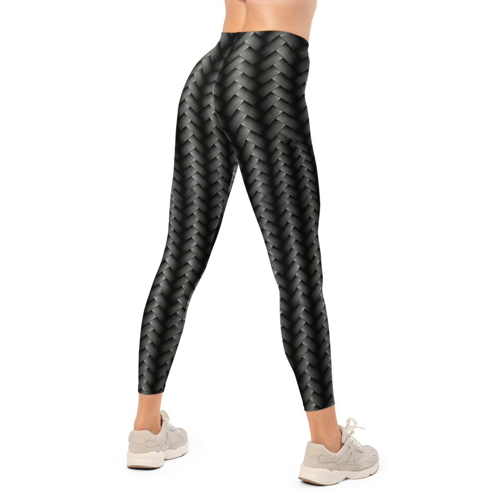 Personalisierte Sportleggings Damen Geflochtenes Muster Schwarz Grau Fitness Yoga Leggings 3D Optik K382
