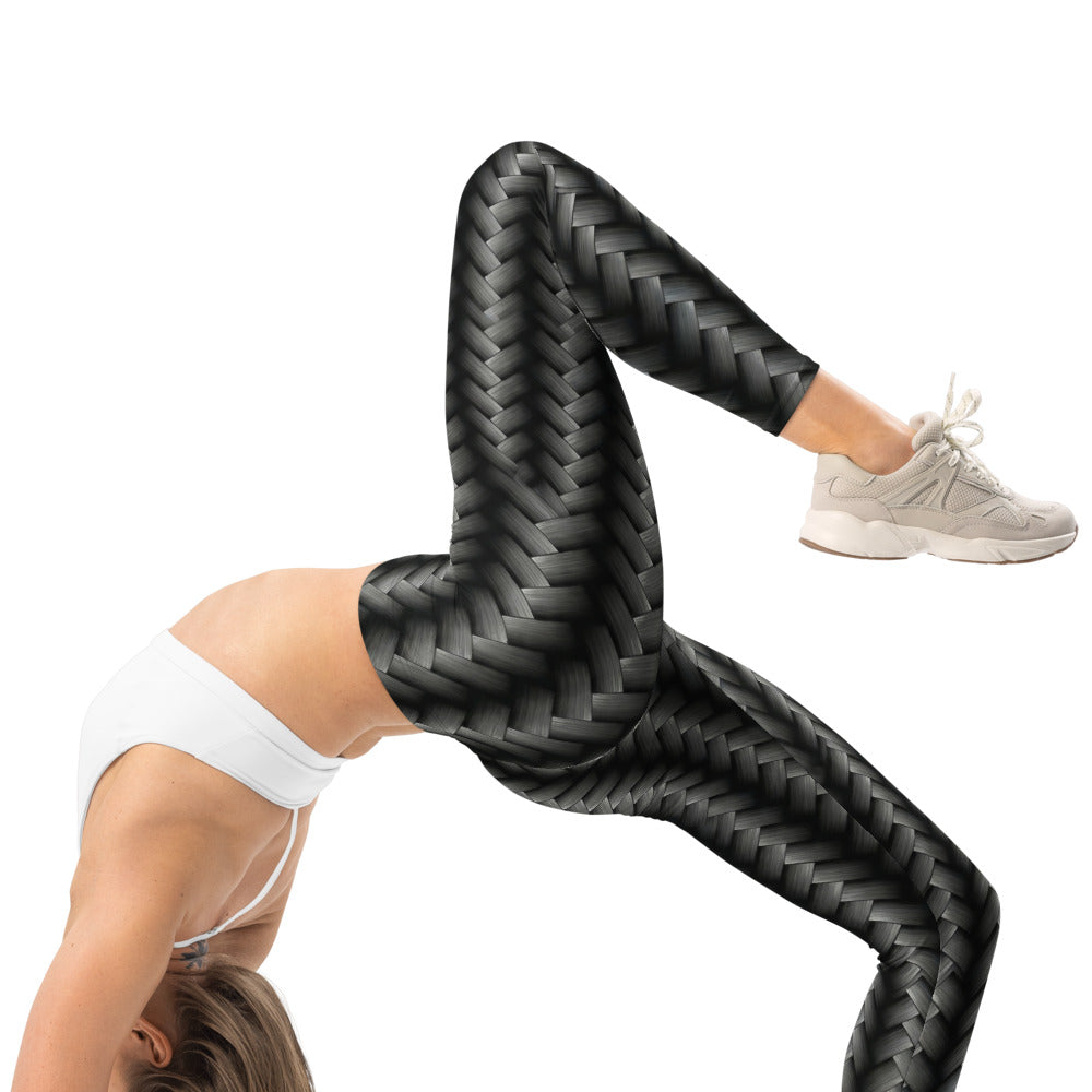 Personalisierte Sportleggings Damen Geflochtenes Muster Schwarz Grau Fitness Yoga Leggings 3D Optik K382