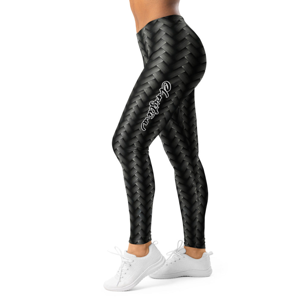 Personalisierte Sportleggings Damen Geflochtenes Muster Schwarz Grau Fitness Yoga Leggings 3D Optik K382