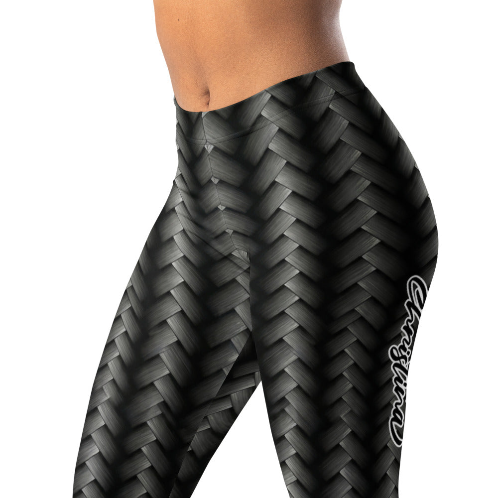 Personalisierte Sportleggings Damen Geflochtenes Muster Schwarz Grau Fitness Yoga Leggings 3D Optik K382