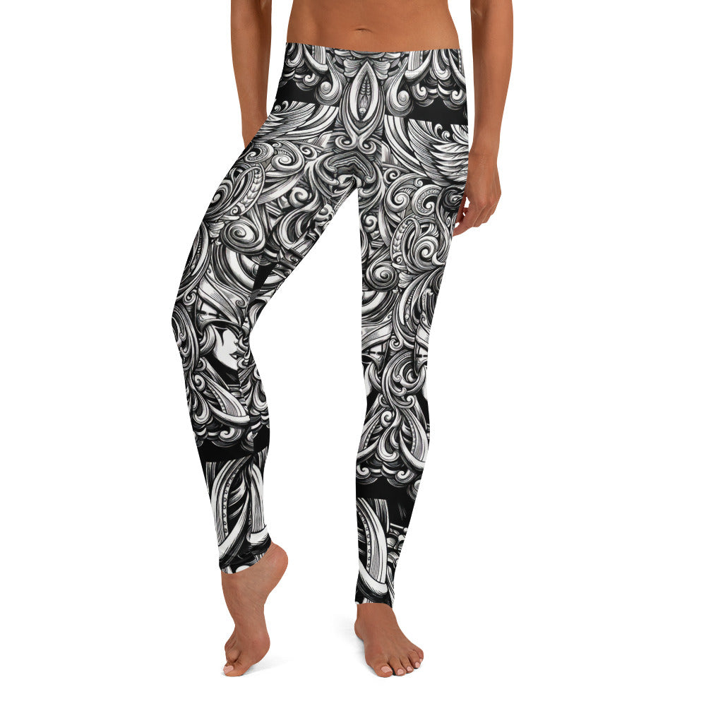 Personalisierte Damen Sportleggings Schwarz Weiß Ornament Muster Fitness Leggings Yoga Hose K513