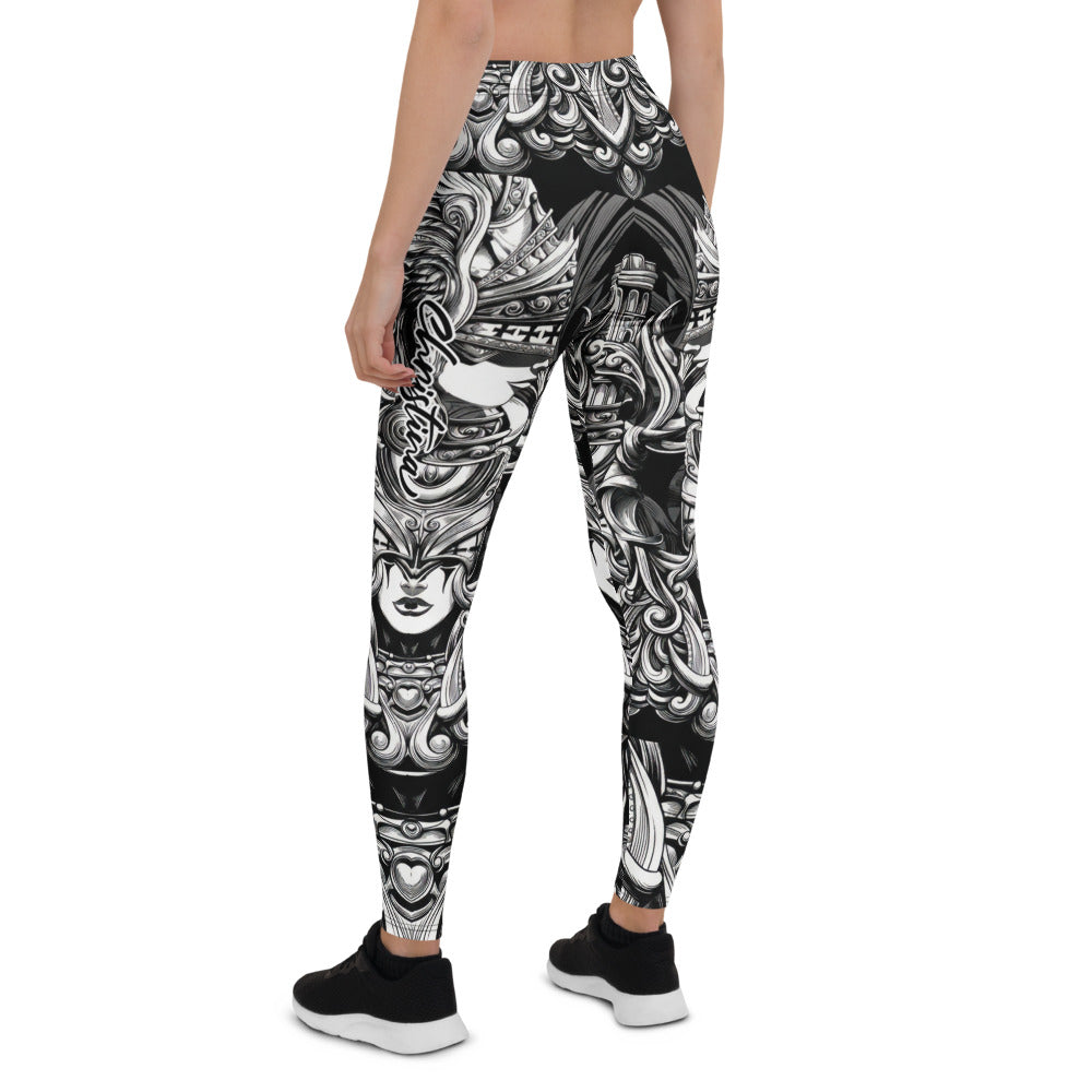 Personalisierte Damen Sportleggings Schwarz Weiß Ornament Muster Fitness Leggings Yoga Hose K513