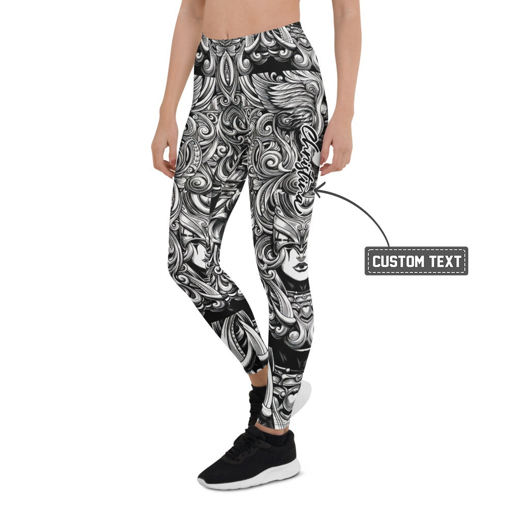 Personalisierte Damen Sportleggings Schwarz Weiß Ornament Muster Fitness Leggings Yoga Hose K513 - XL