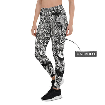 Personalisierte Damen Sportleggings Schwarz Weiß Ornament Muster Fitness Leggings Yoga Hose K513 - XL