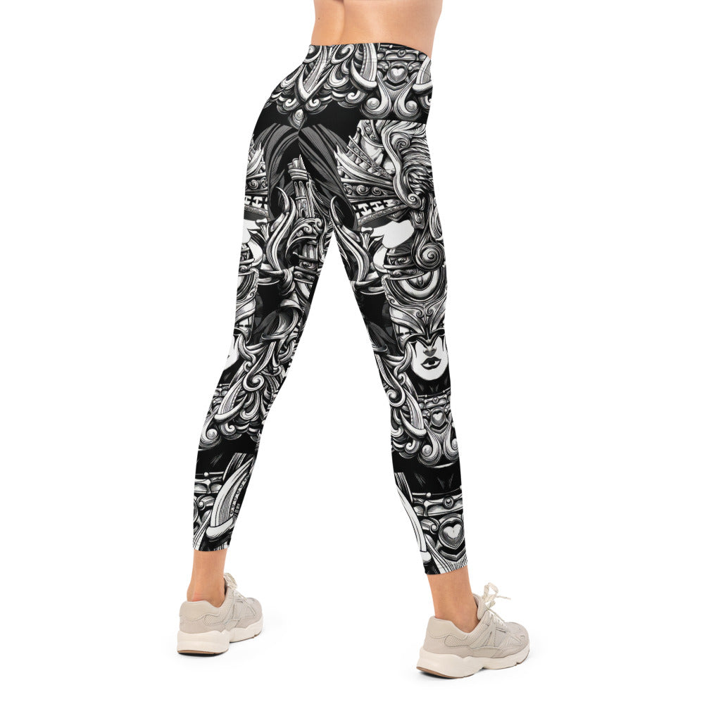 Personalisierte Damen Sportleggings Schwarz Weiß Ornament Muster Fitness Leggings Yoga Hose K513