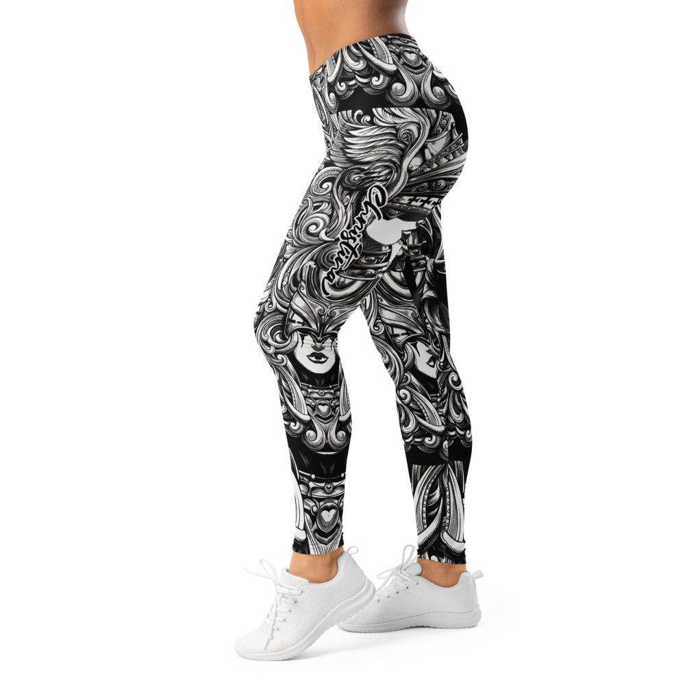 Personalisierte Damen Sportleggings Schwarz Weiß Ornament Muster Fitness Leggings Yoga Hose K513