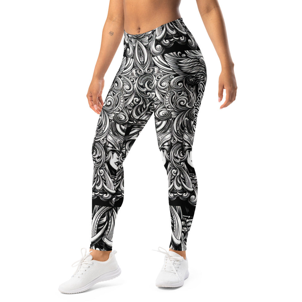 Personalisierte Damen Sportleggings Schwarz Weiß Ornament Muster Fitness Leggings Yoga Hose K513