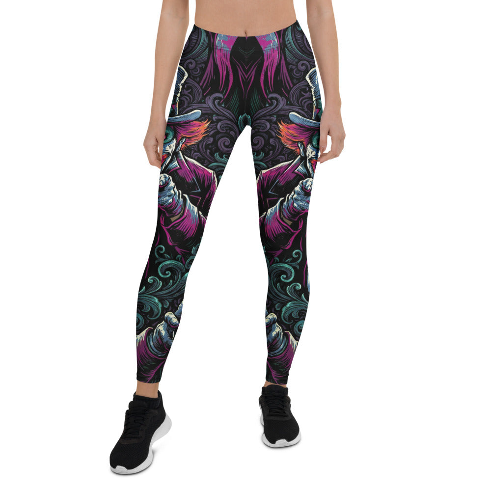 Personalisierte Damen Sportleggings Fantasy Comic Design Schwarz Lila Fitness Leggings Yoga Hose Motiv Print L097