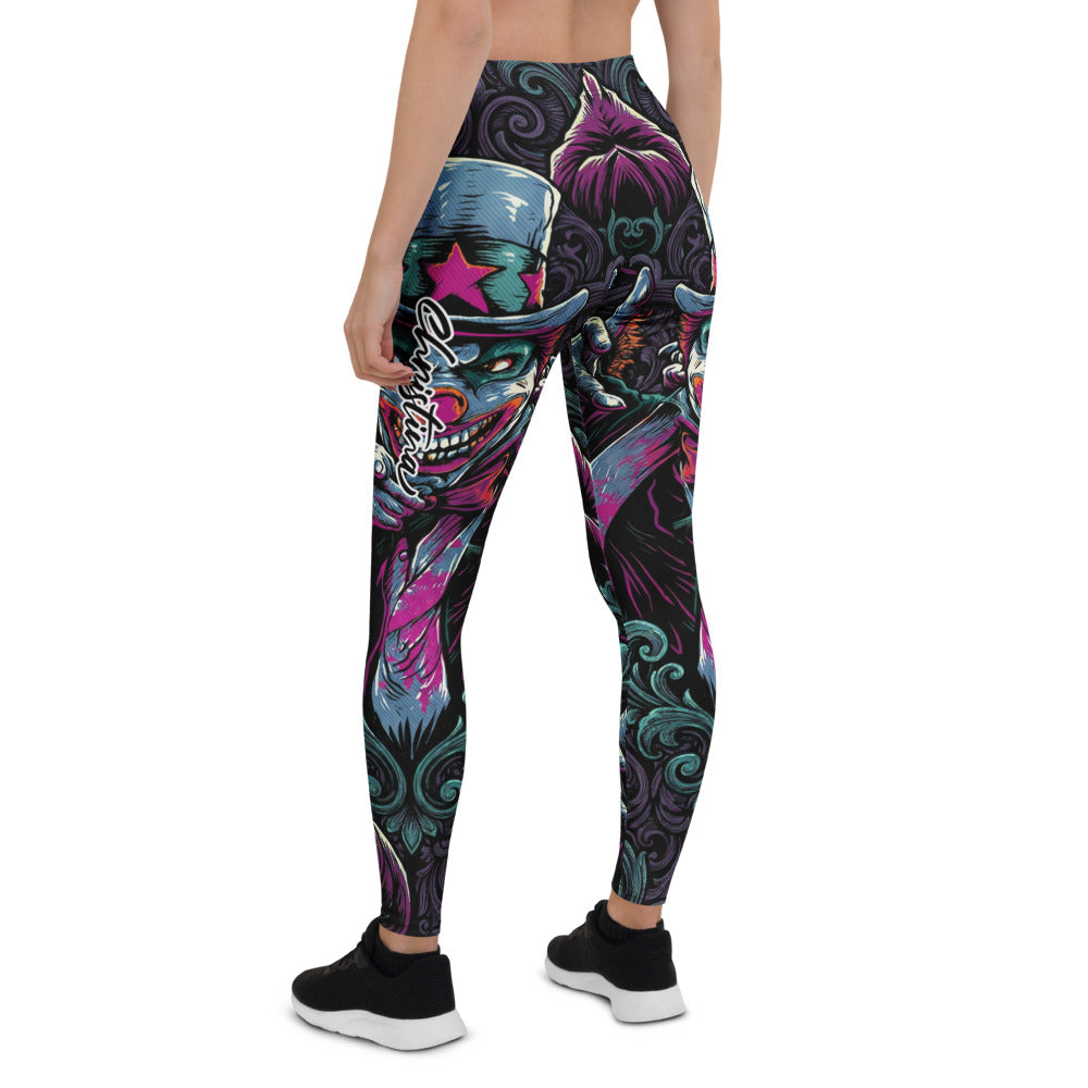 Personalisierte Damen Sportleggings Fantasy Comic Design Schwarz Lila Fitness Leggings Yoga Hose Motiv Print L097