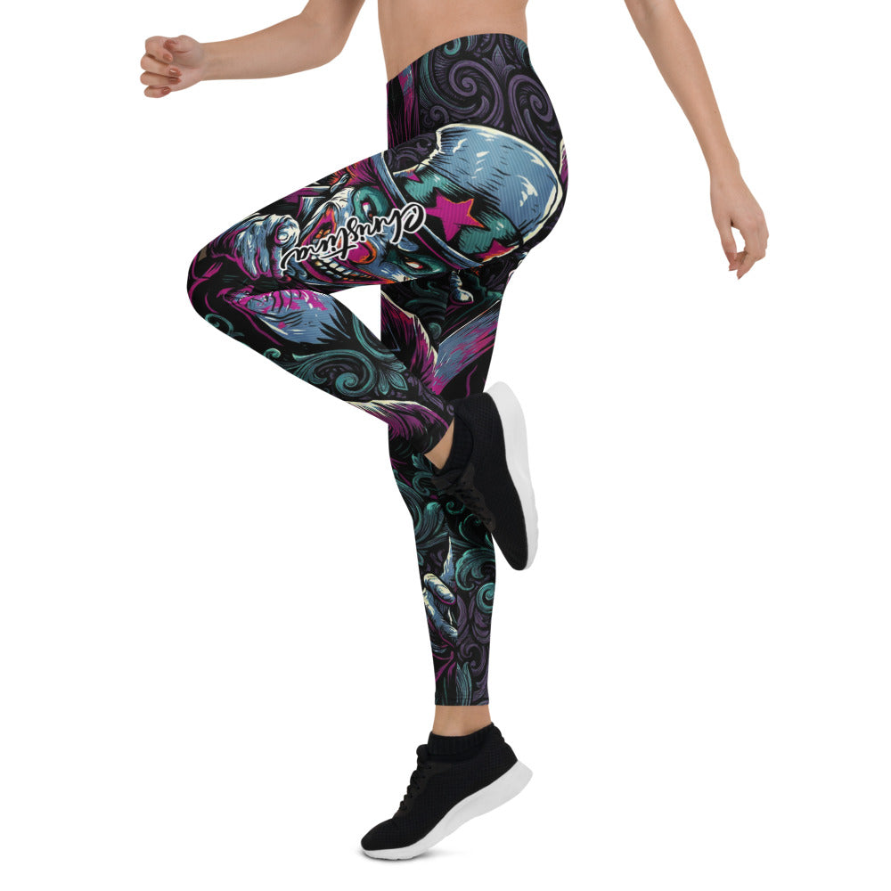 Personalisierte Damen Sportleggings Fantasy Comic Design Schwarz Lila Fitness Leggings Yoga Hose Motiv Print L097