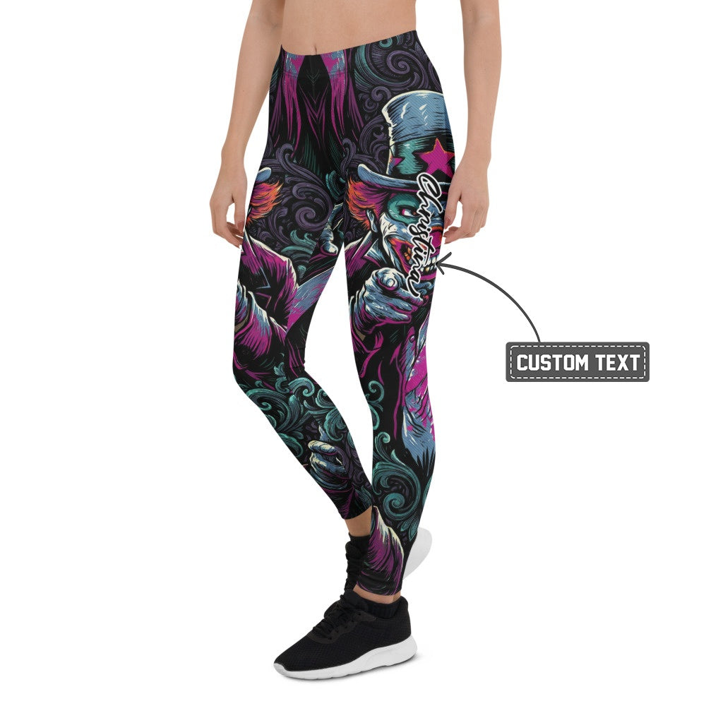 Personalisierte Damen Sportleggings Fantasy Comic Design Schwarz Lila Fitness Leggings Yoga Hose Motiv Print L097 - XL