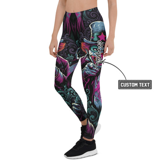 Personalisierte Damen Sportleggings Fantasy Comic Design Schwarz Lila Fitness Leggings Yoga Hose Motiv Print L097 - XL
