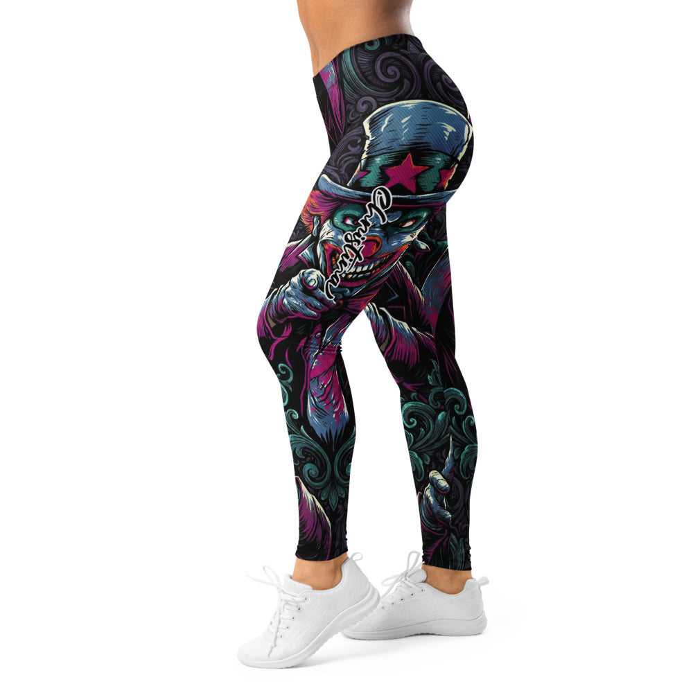 Personalisierte Damen Sportleggings Fantasy Comic Design Schwarz Lila Fitness Leggings Yoga Hose Motiv Print L097