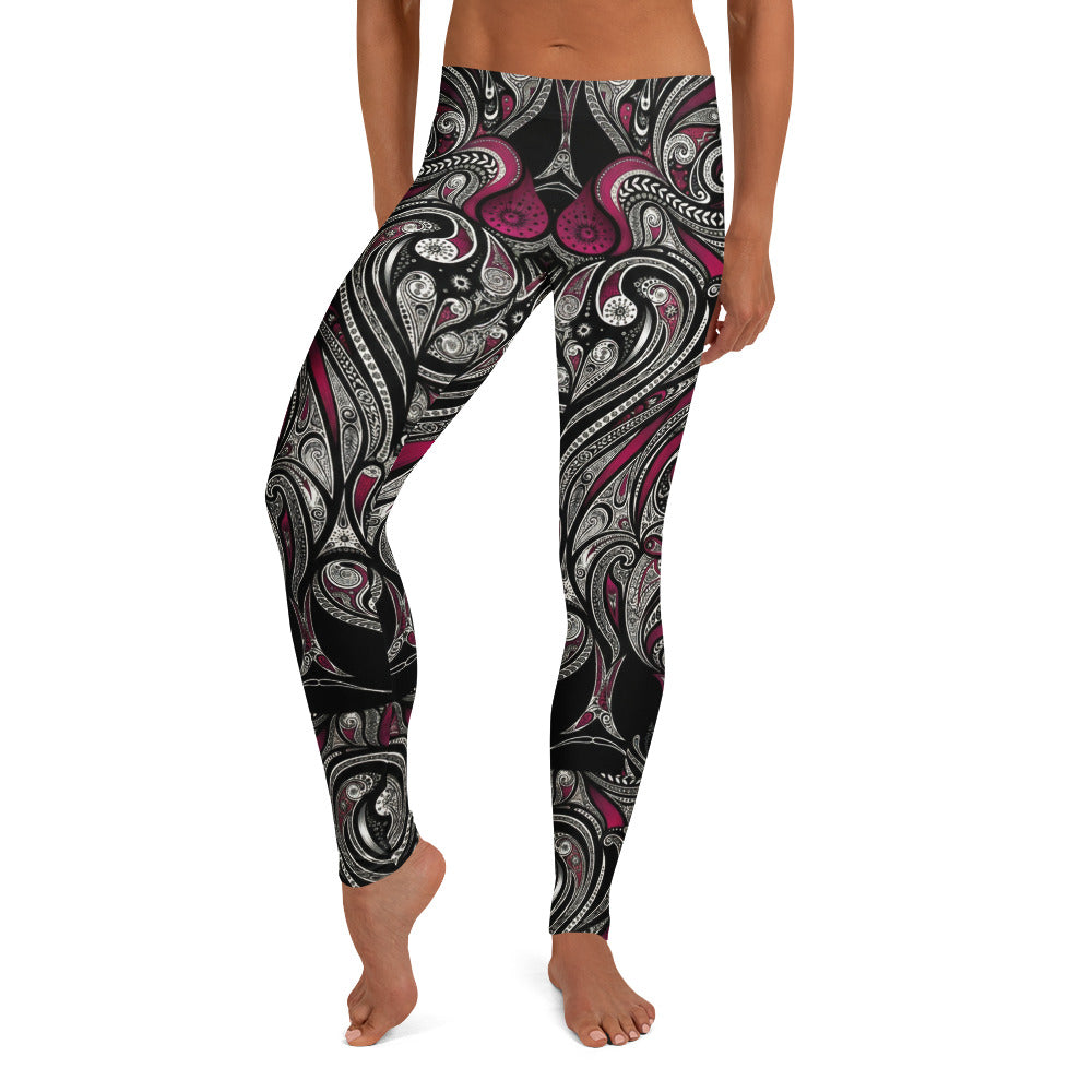 Personalisierte Damen Sportleggings Paisley Design Schwarz Weiß Weinrot Fitness Yoga Leggings T547