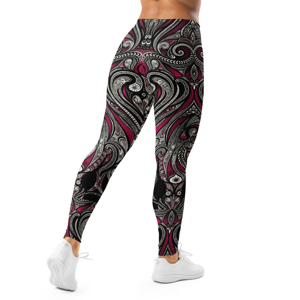 Personalisierte Damen Sportleggings Paisley Design Schwarz Weiß Weinrot Fitness Yoga Leggings T547