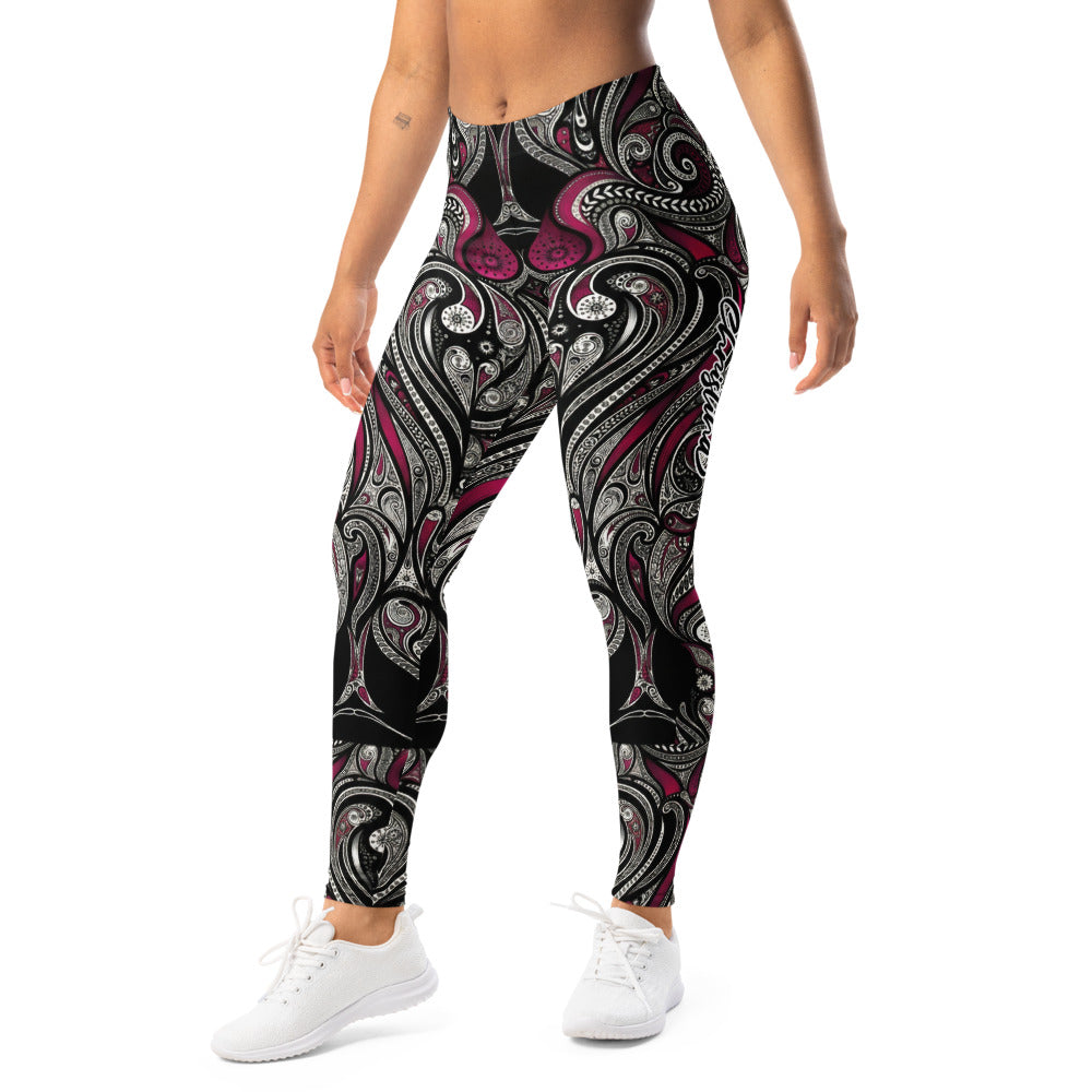 Personalisierte Damen Sportleggings Paisley Design Schwarz Weiß Weinrot Fitness Yoga Leggings T547
