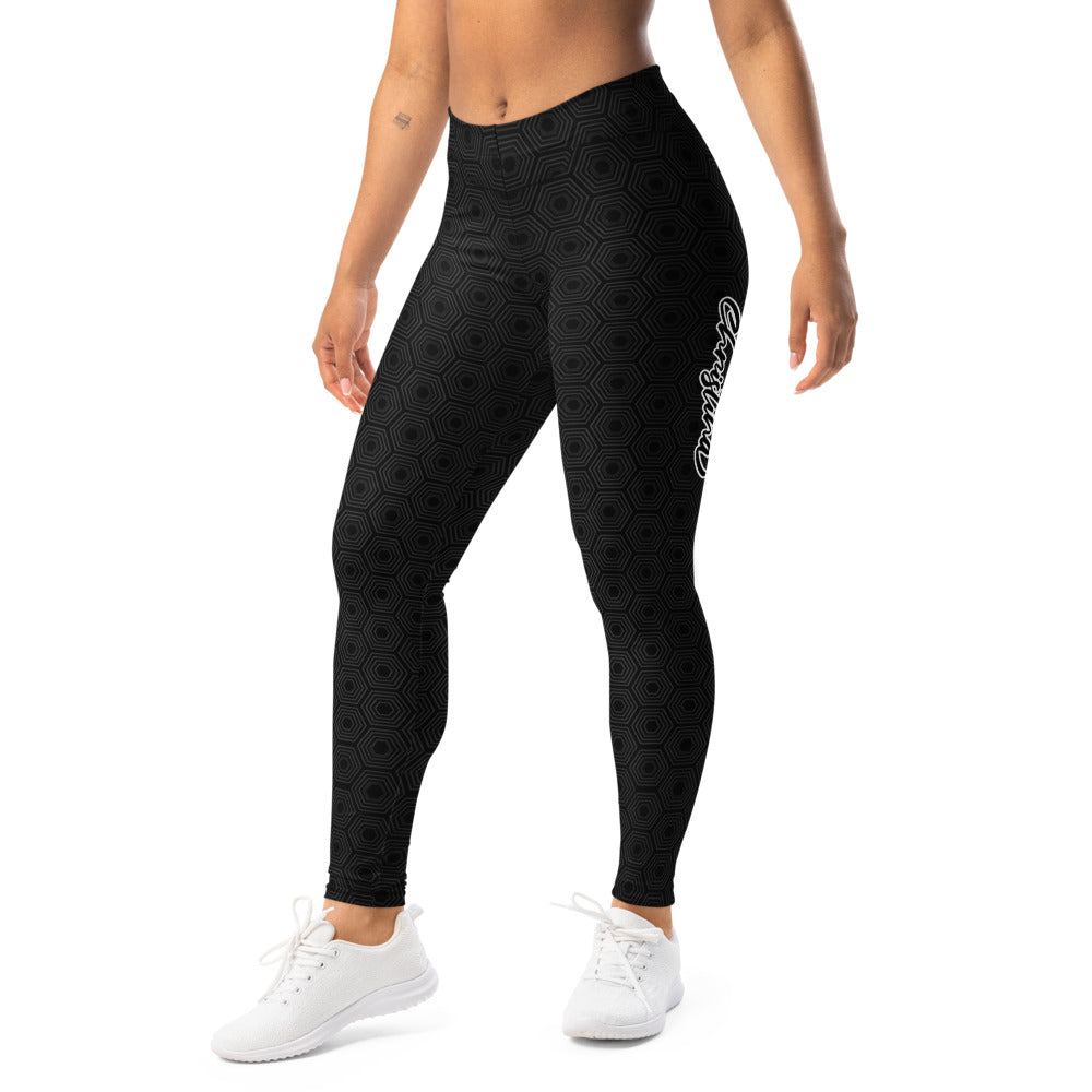 Personalisierte Sportleggings Damen Schwarz Hexagon Muster Geometrische Fitness Leggings Yoga Hose M939