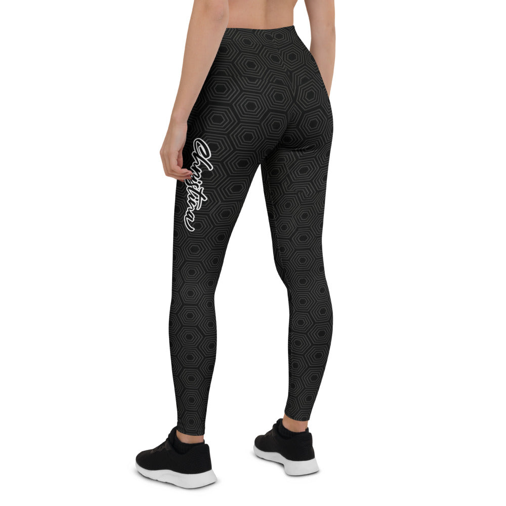 Personalisierte Damen Sportleggings Schwarz Hexagon Muster Geometrisches Design Fitness Yoga Leggings Z284