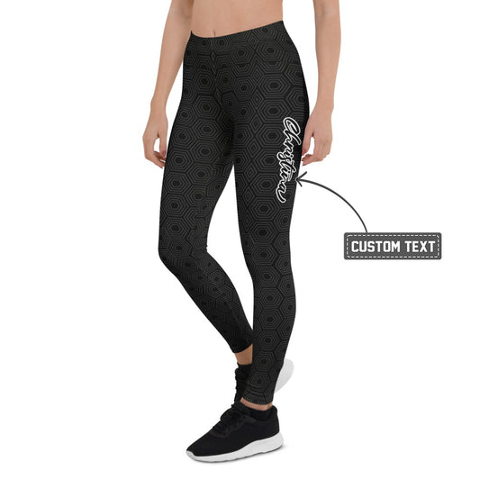 Personalisierte Damen Sportleggings Schwarz Hexagon Muster Geometrisches Design Fitness Yoga Leggings Z284 - XL