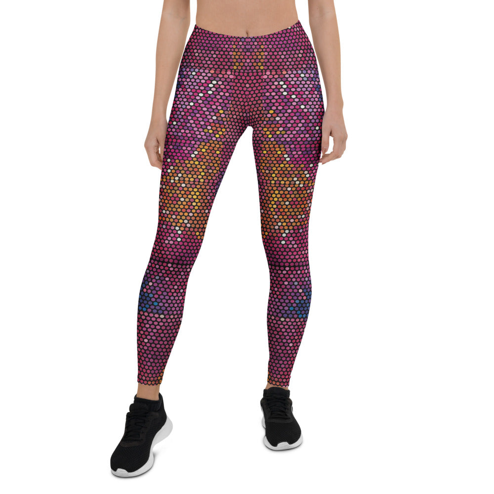 Personalisierte Damen Sportleggings Punktmuster Mosaik Pink Beere Fitness Leggings Yoga Hose California Design J214