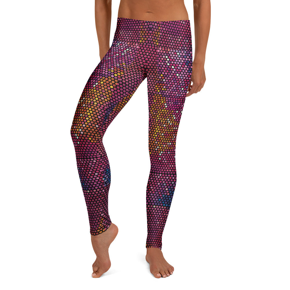 Personalisierte Damen Sportleggings Punktmuster Mosaik Pink Beere Fitness Leggings Yoga Hose California Design J214
