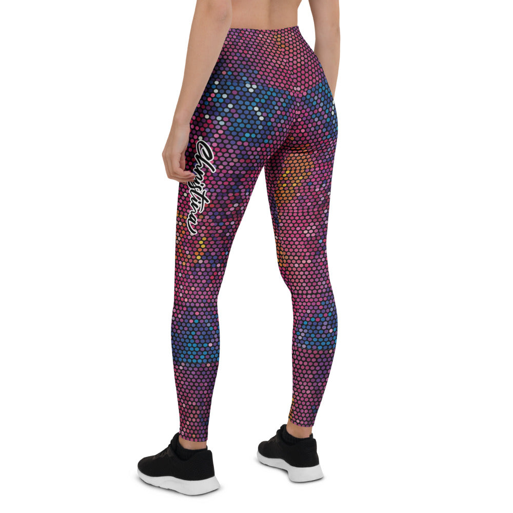 Personalisierte Damen Sportleggings Punktmuster Mosaik Pink Beere Fitness Leggings Yoga Hose California Design J214